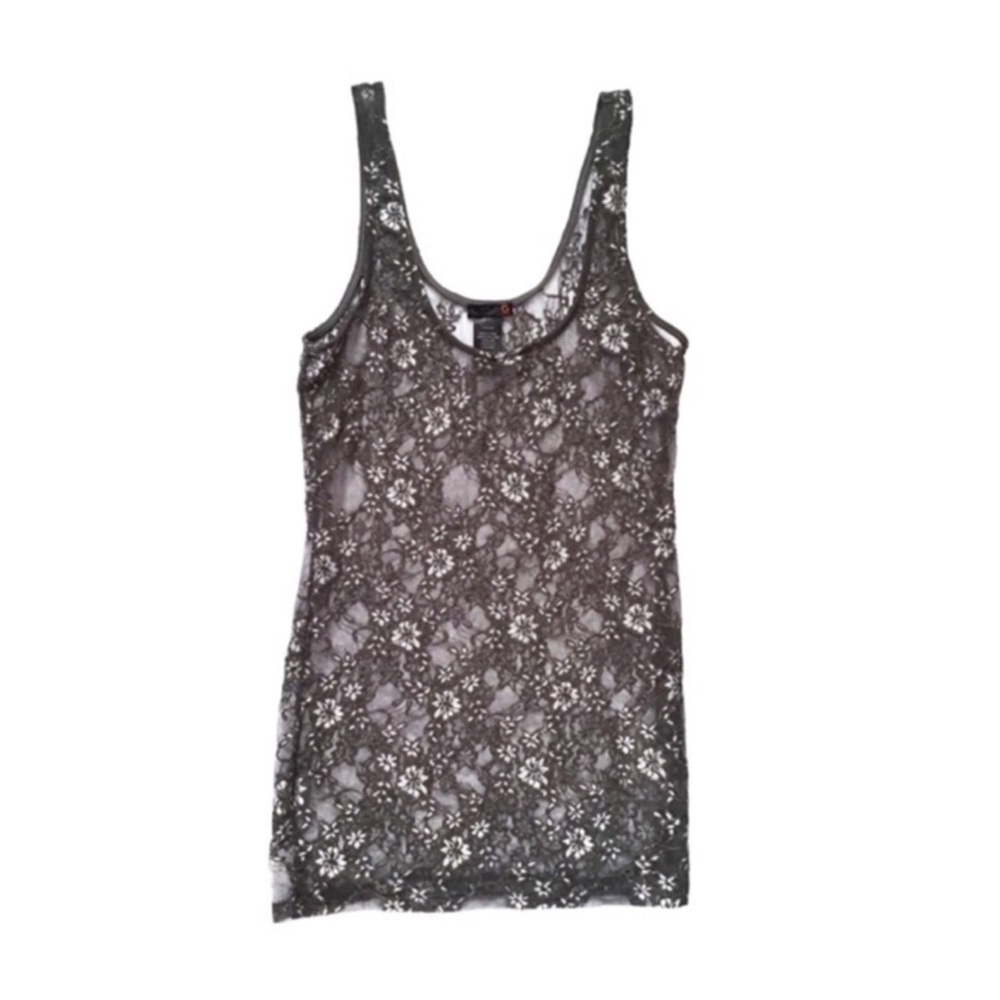 G BY GUESS | GRAY & SILVER LACE TANK